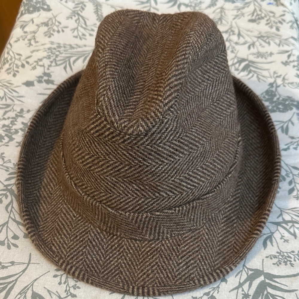 Brown Herringbone Fedora Hat
